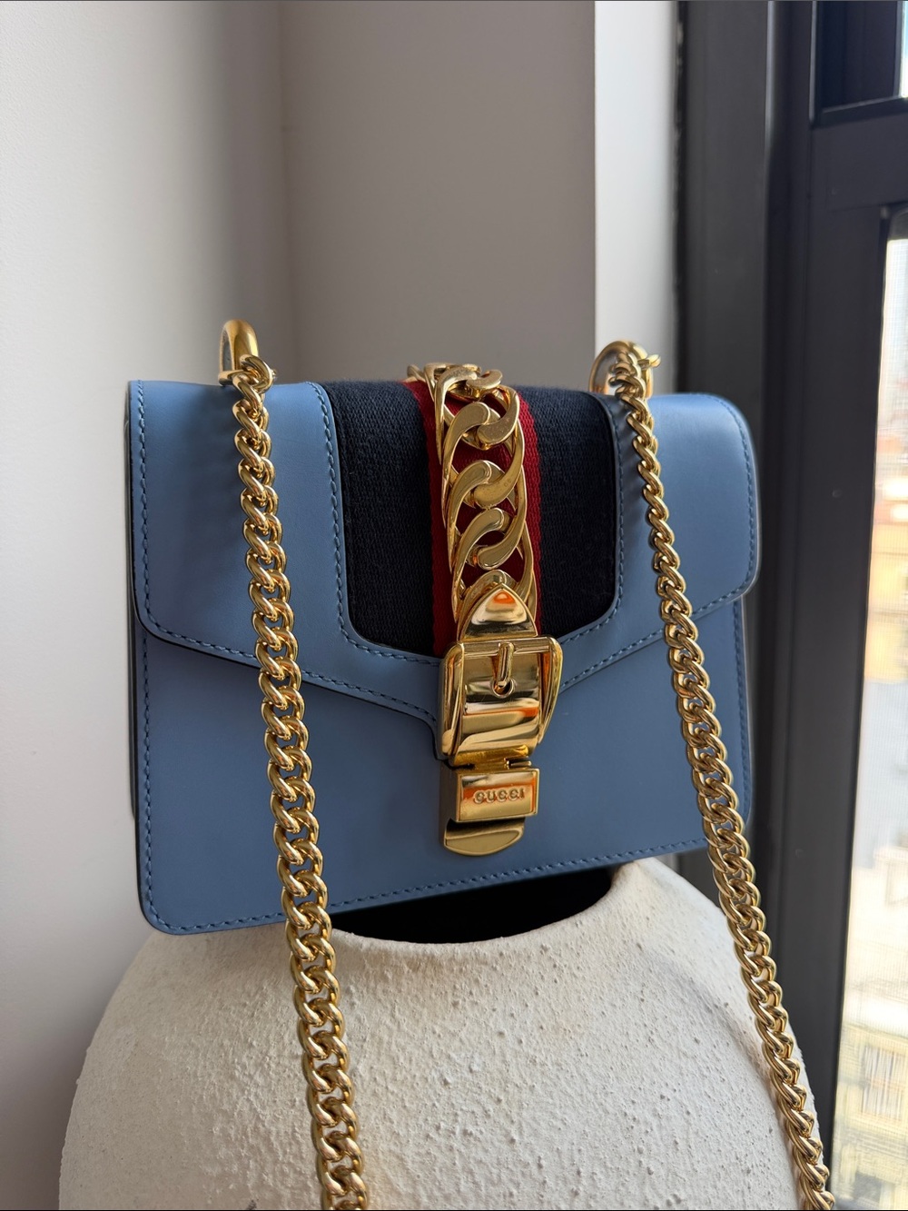 Gucci Sylvie Leather Shoulder Bag
Blue Gold /